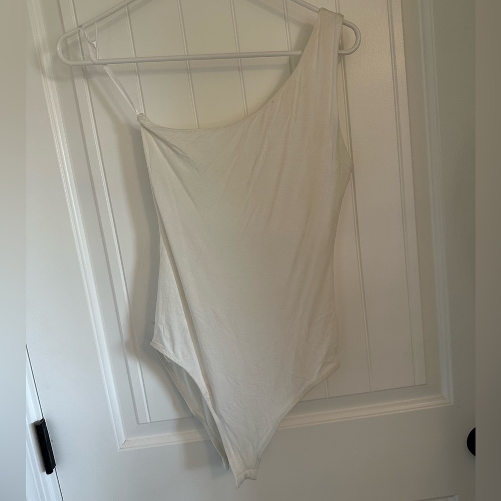 One Shoulder White Bodysuit